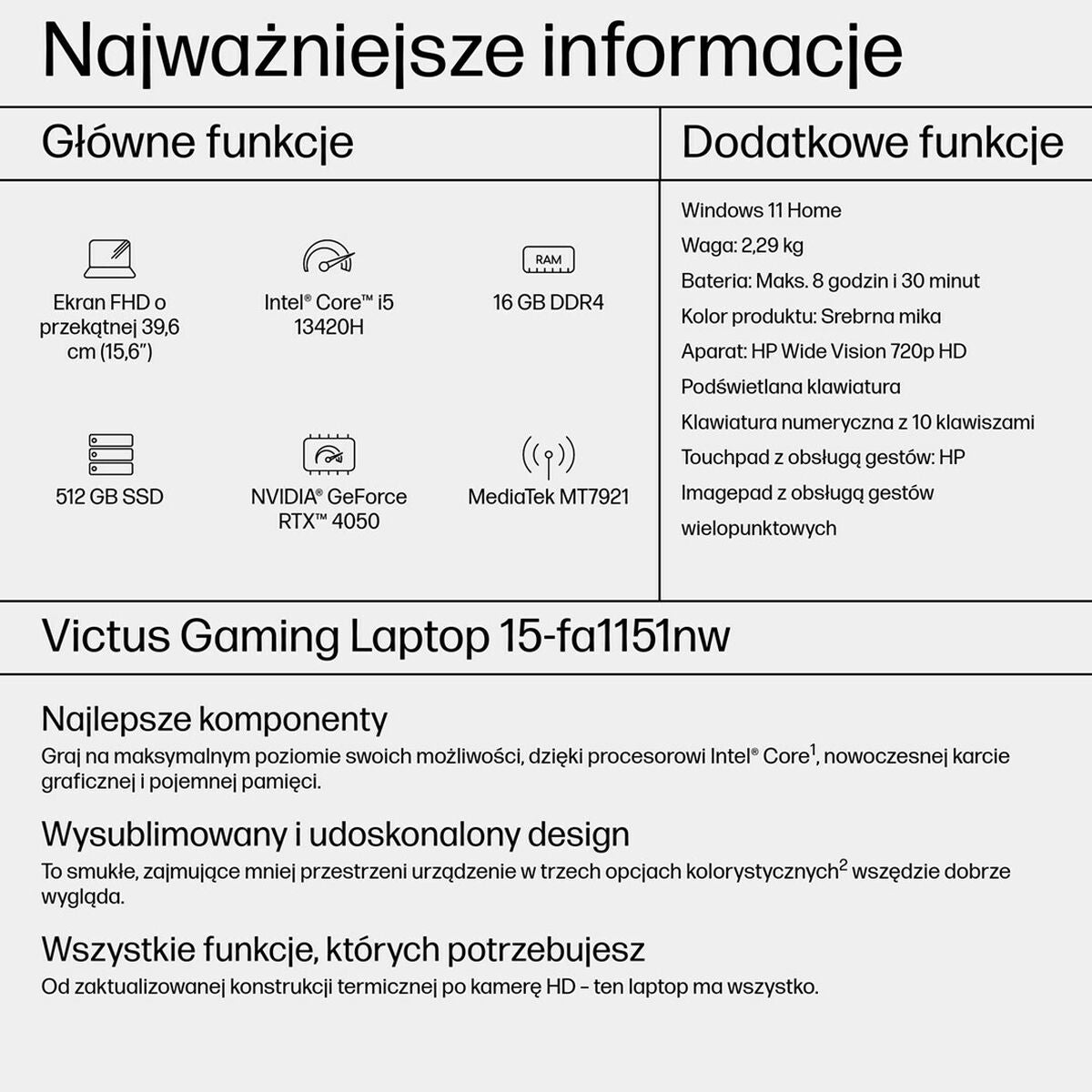 Laptop HP 9W1Q0EA 15.6" intel core i5-13420h 16 GB RAM 512 GB SSD Nvidia Geforce RTX 4050