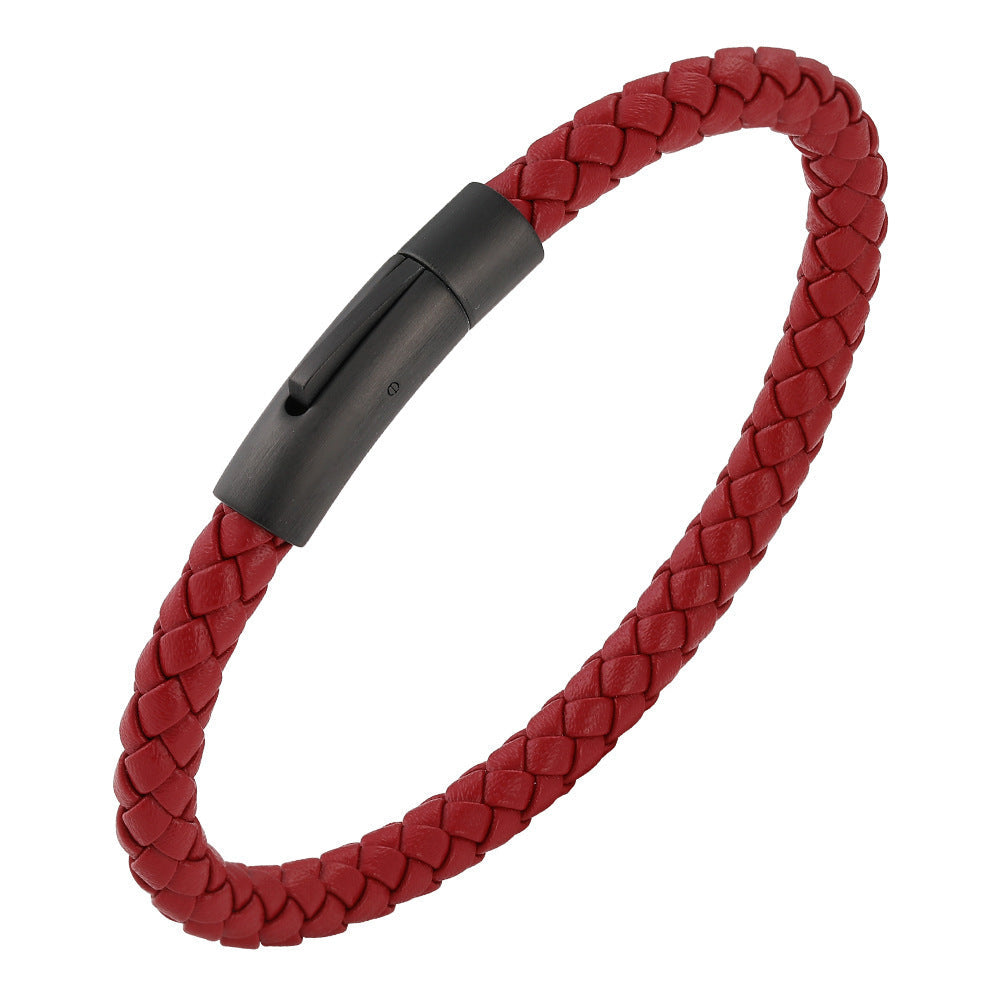 Pulseira de Couro e Aço Inoxidável