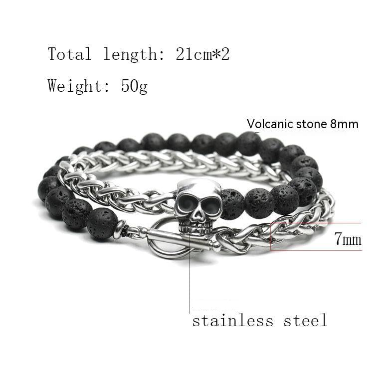 Skull bracelet in 316L stainless steel and natural stone.