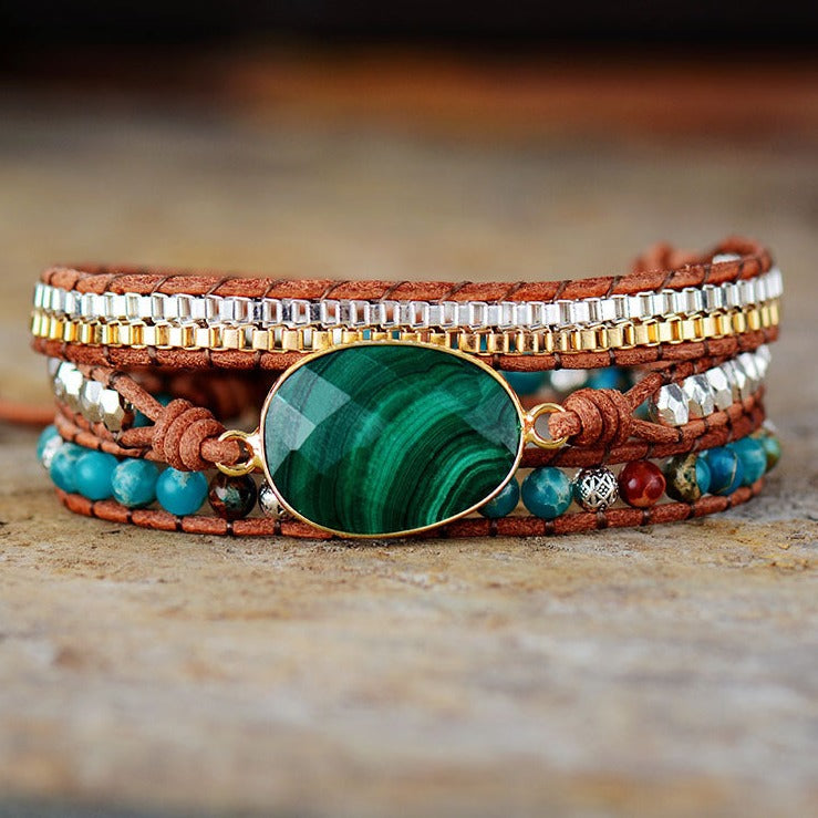 Bohemian Leather and Natural Stone Bracelet