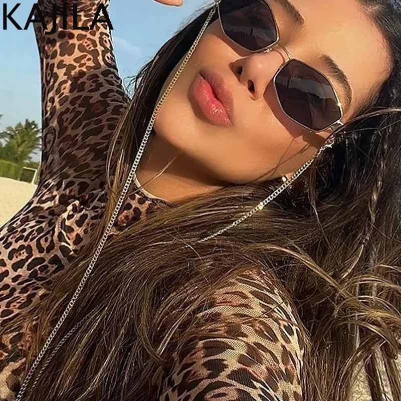 Sexy Small Frame Hexagon Sunglasses Women with Chain 2025 Luxury Brand Designer Punk Sun Glasses for Ladies Shades Gafas De Sol