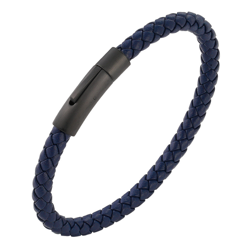 Pulseira de Couro e Aço Inoxidável