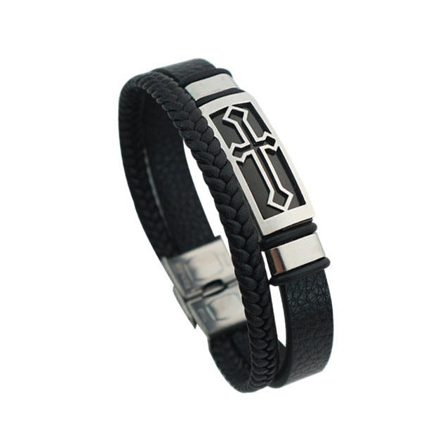 Pulseira de Couro e Aço Inoxidável