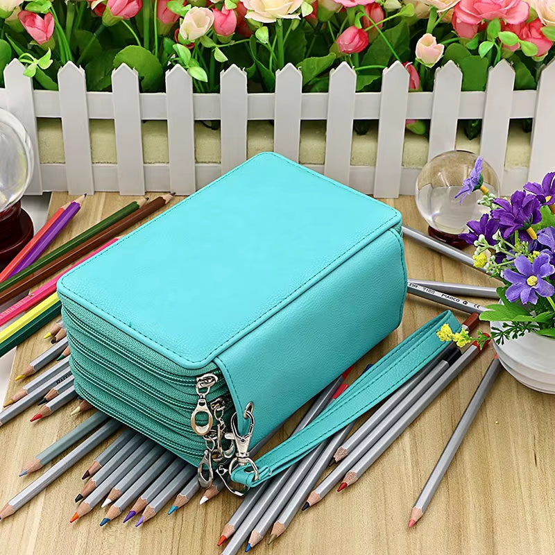 72 Holders 4 Layers Handy PU Leather School Pencils Case Large Capacity Colored Pencil Bag for Student Gift Art Supplies