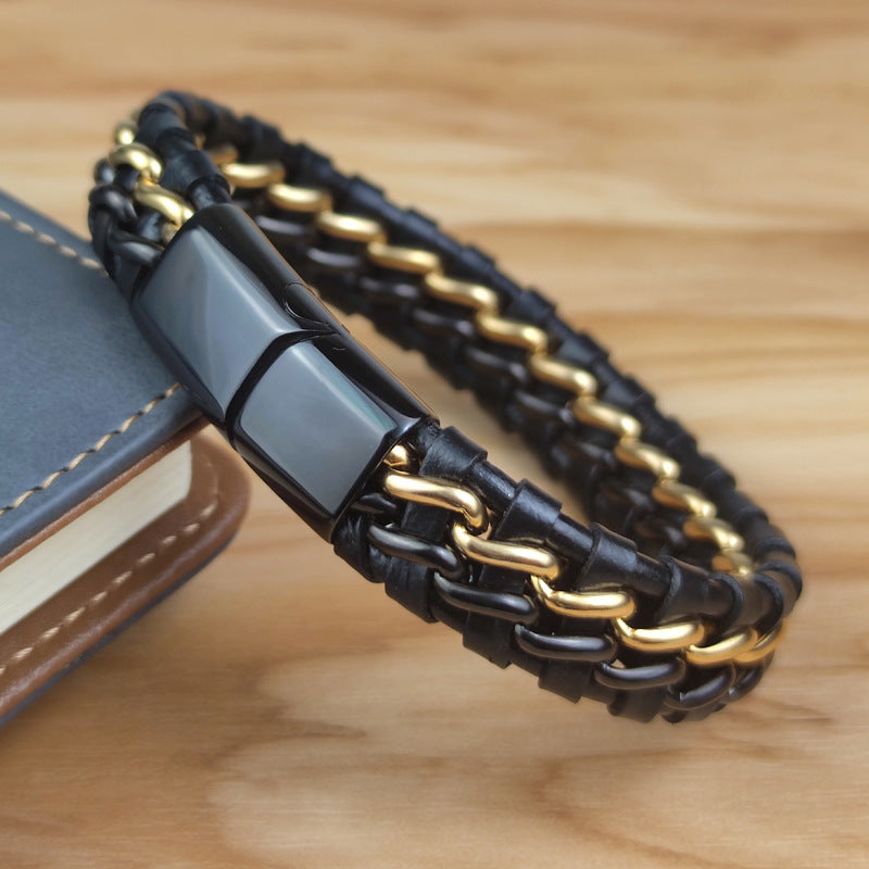 Leather and Stainless Steel Bracelet