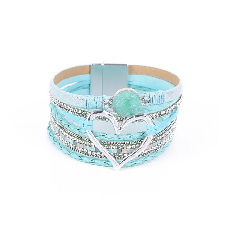 Pulseira Boêmia de Couro e Pedra Natural