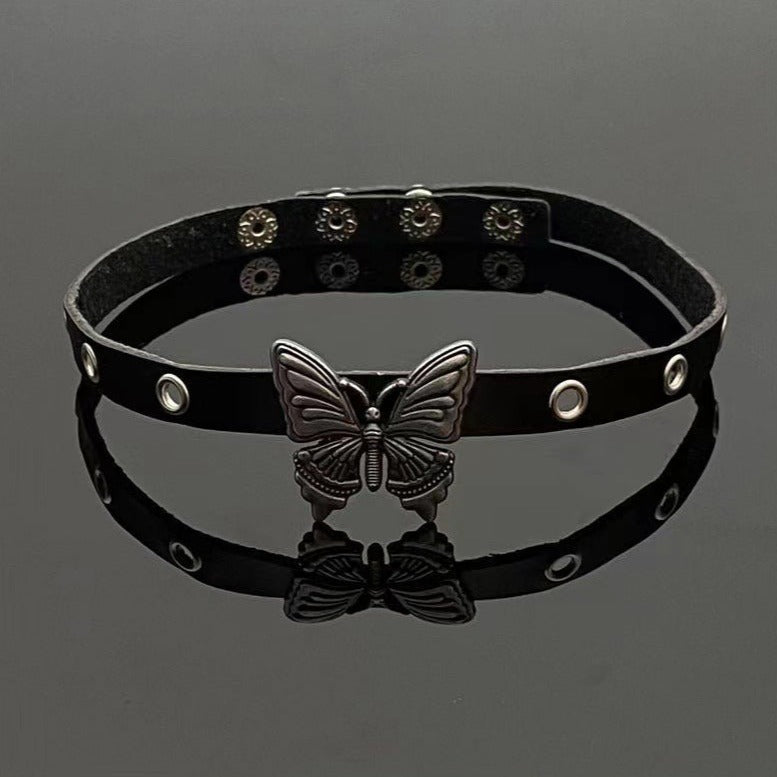 Pulseira e Colar Gargantilha Punk de Couro
