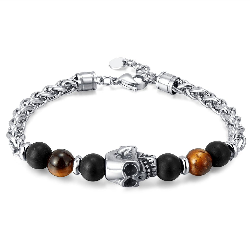 Skull bracelet in stainless steel and natural stone.