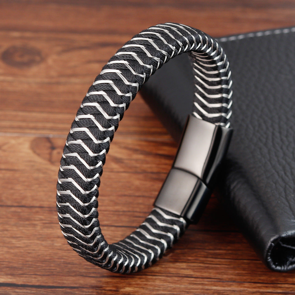 Leather and Stainless Steel Bracelet