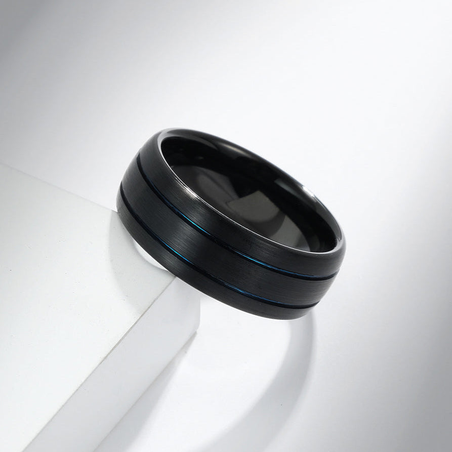 Striped Ring in Brushed Tungsten Steel