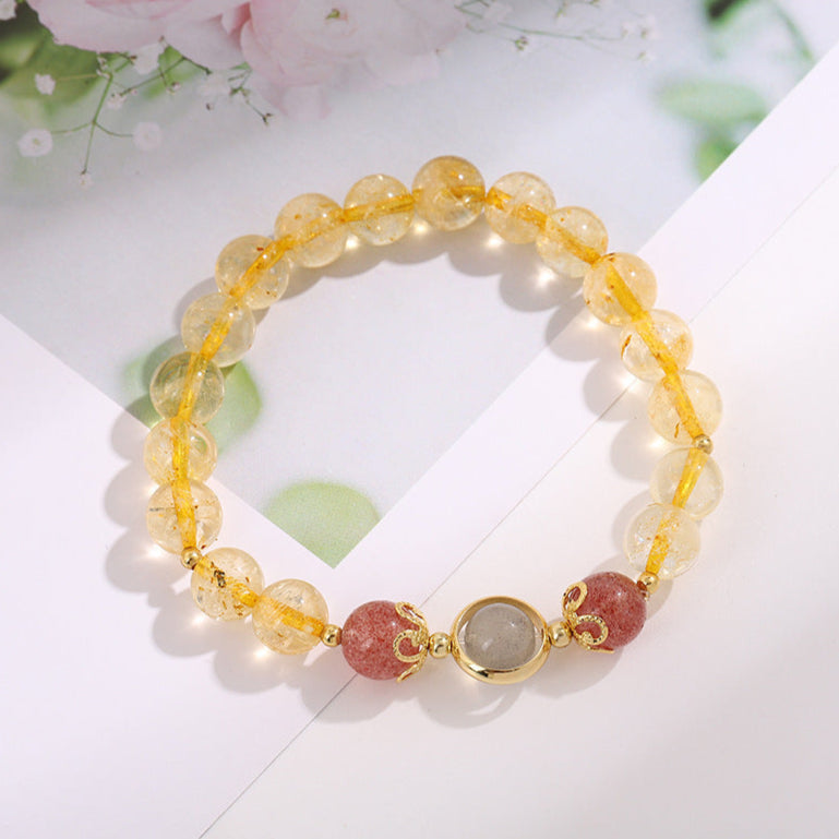 Natural Citrine and Rutilated Quartz Bracelet