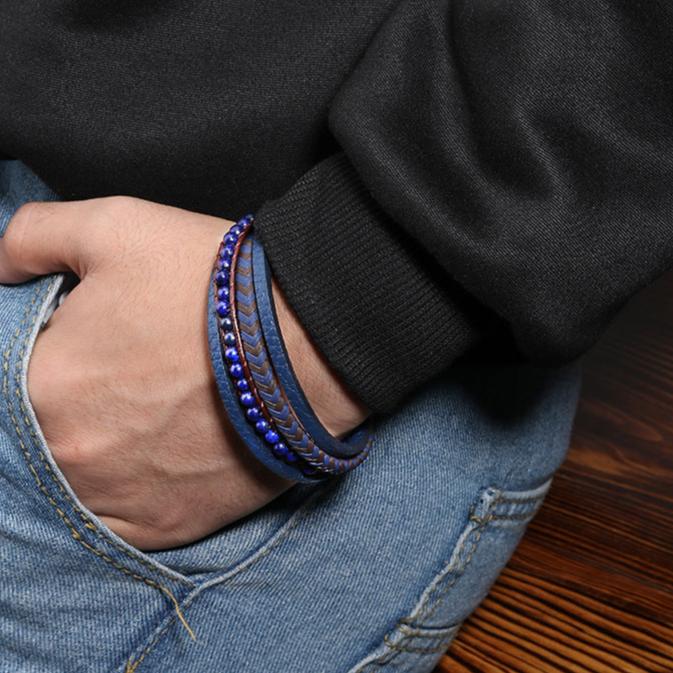 Pulseira de Couro e Pedra Natural