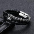 Skull Bracelet in Leather and Natural Stone