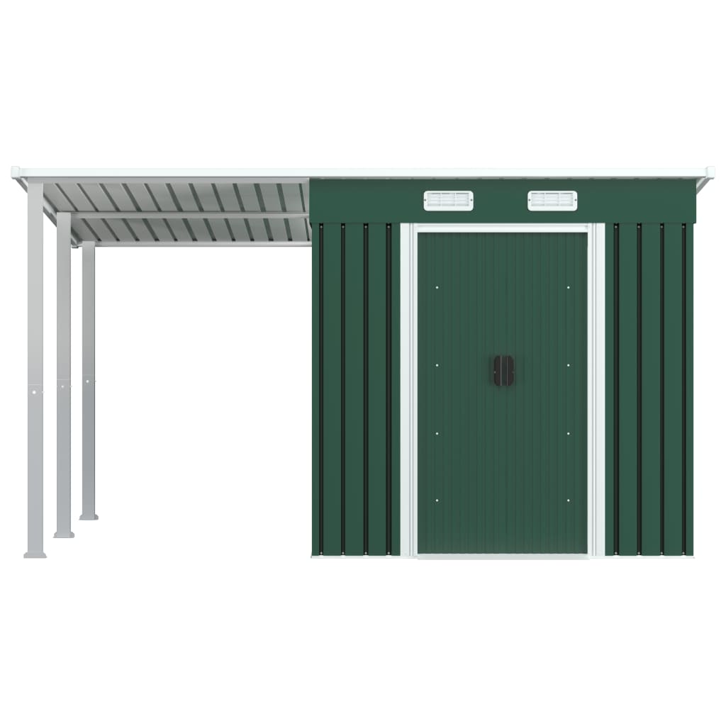 vidaXL Abrigo de jardim com alpendre 346x193x181 cm aço verde