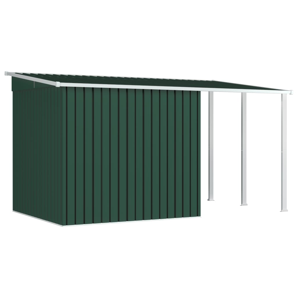 vidaXL Abrigo de jardim com alpendre 346x193x181 cm aço verde