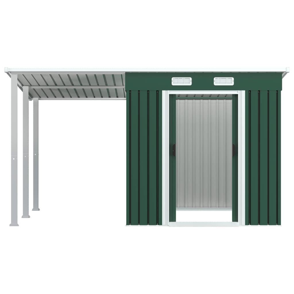 vidaXL Abrigo de jardim com alpendre 346x193x181 cm aço verde