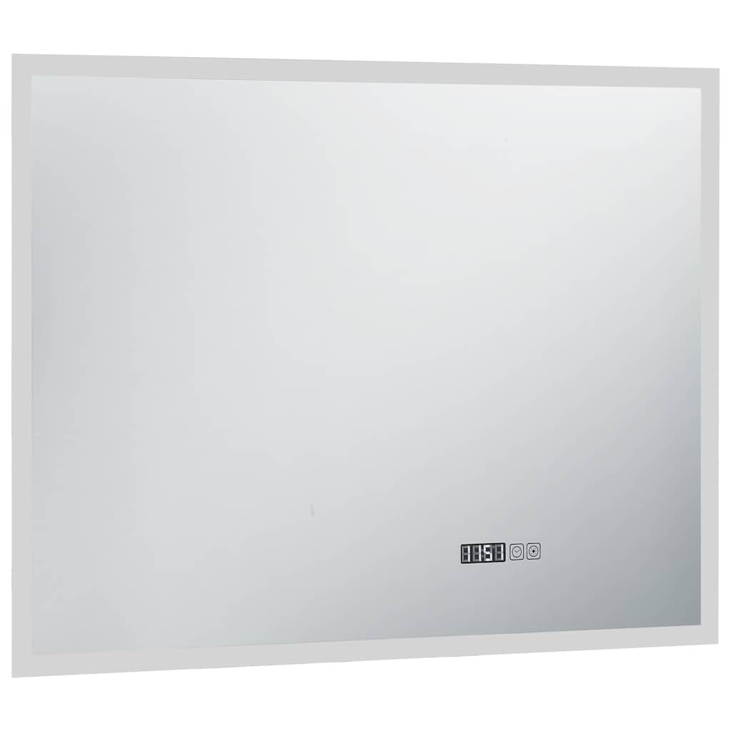 vidaXL Espelho de parede LED c/ sensor tátil e relógio p/ WC 80x60 cm