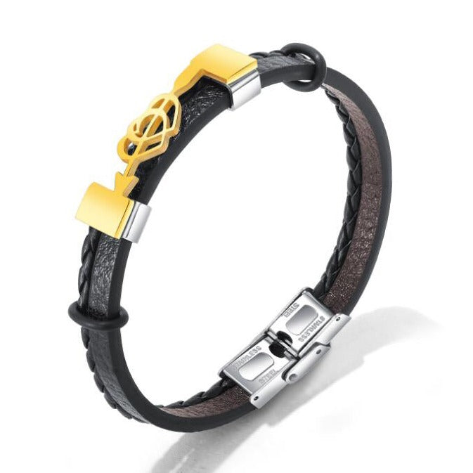 Pulseira de Couro e Aço Inoxidável