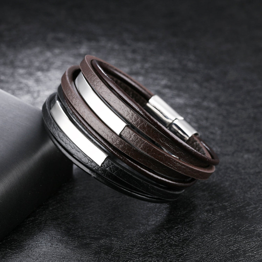 Leather and Stainless Steel Bracelet