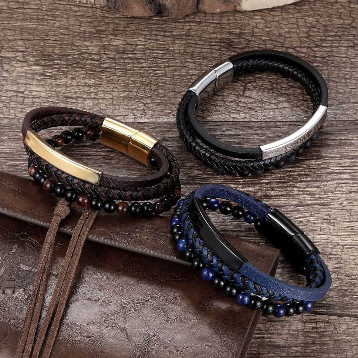 Pulsera de cuero y piedra natural