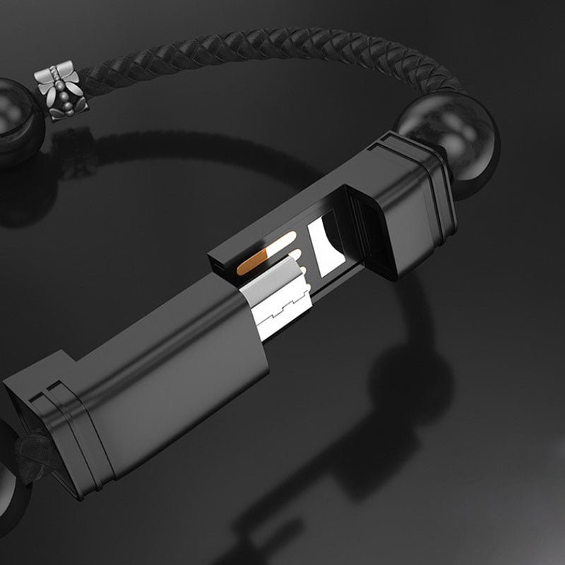 Pulseira de Couro com Cabo de Dados e Carregamento