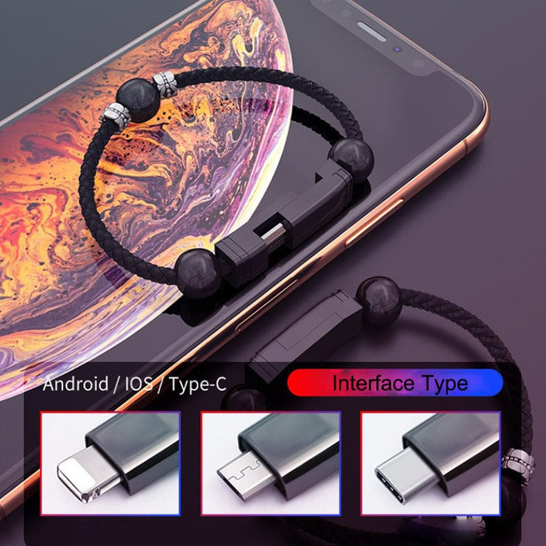 Pulseira de Couro com Cabo de Dados e Carregamento