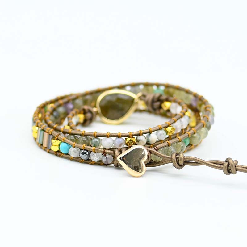 Pulseira Étnica de Couro e Pedra Natural