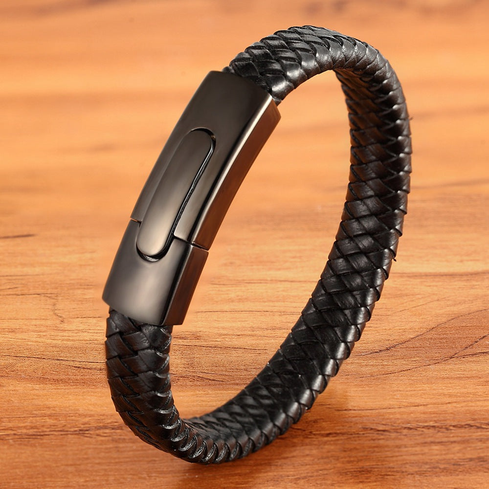 Pulseira de Couro e Aço Inoxidável