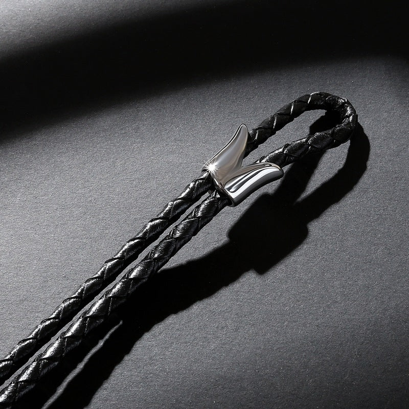 Pulseira Skull de Couro e Aço Inoxidável