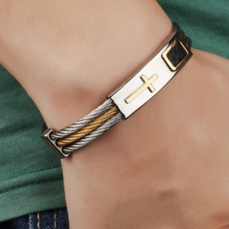 Pulseira Cruz em Aço Inoxidável