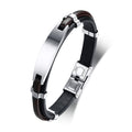 Pulseira de Couro e Aço Inoxidável