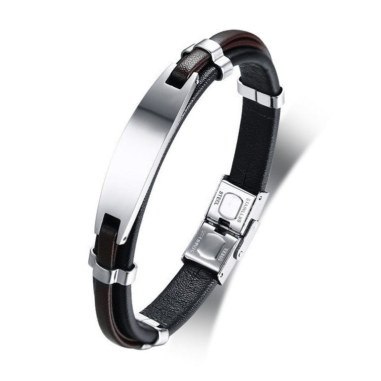 Pulseira de Couro e Aço Inoxidável