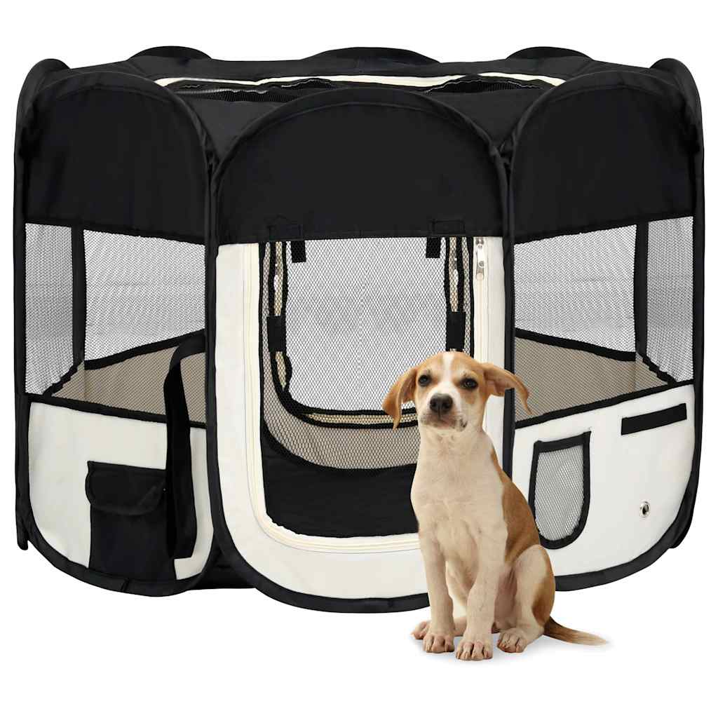 vidaXL Parque dobrável p/ cão c/ saco de transporte 90x90x58 cm preto