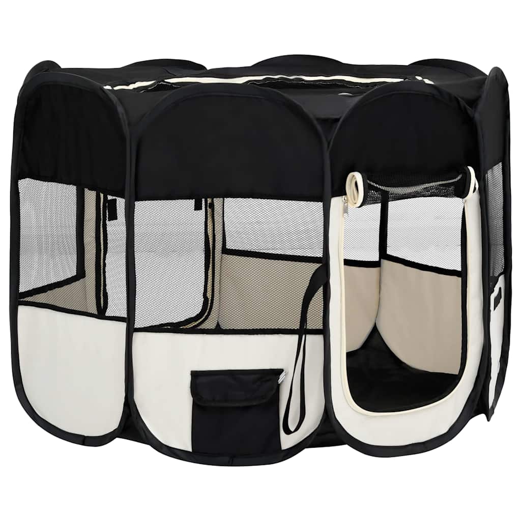 vidaXL Parque dobrável p/ cão c/ saco de transporte 90x90x58 cm preto