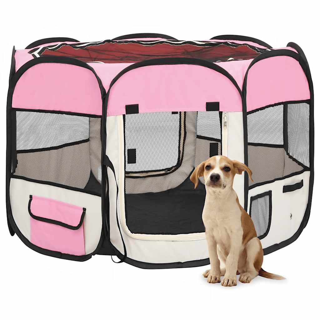vidaXL Parque dobrável p/ cão c/ saco de transporte 90x90x58 cm preto