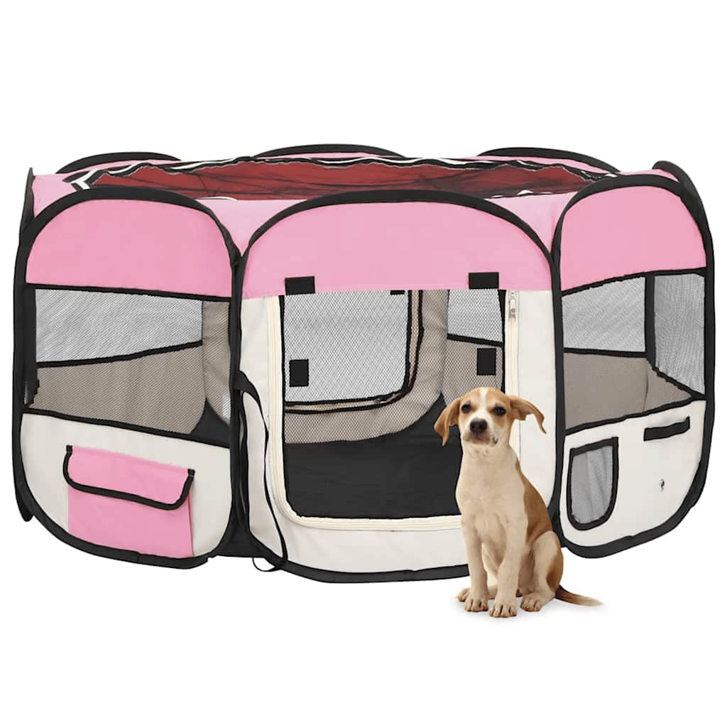 vidaXL Parque dobrável p/ cão c/ saco de transporte 90x90x58 cm preto