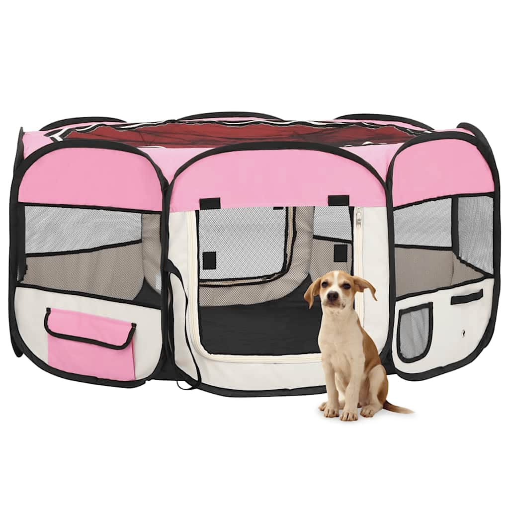 vidaXL Parque dobrável p/ cão c/ saco de transporte 90x90x58 cm preto
