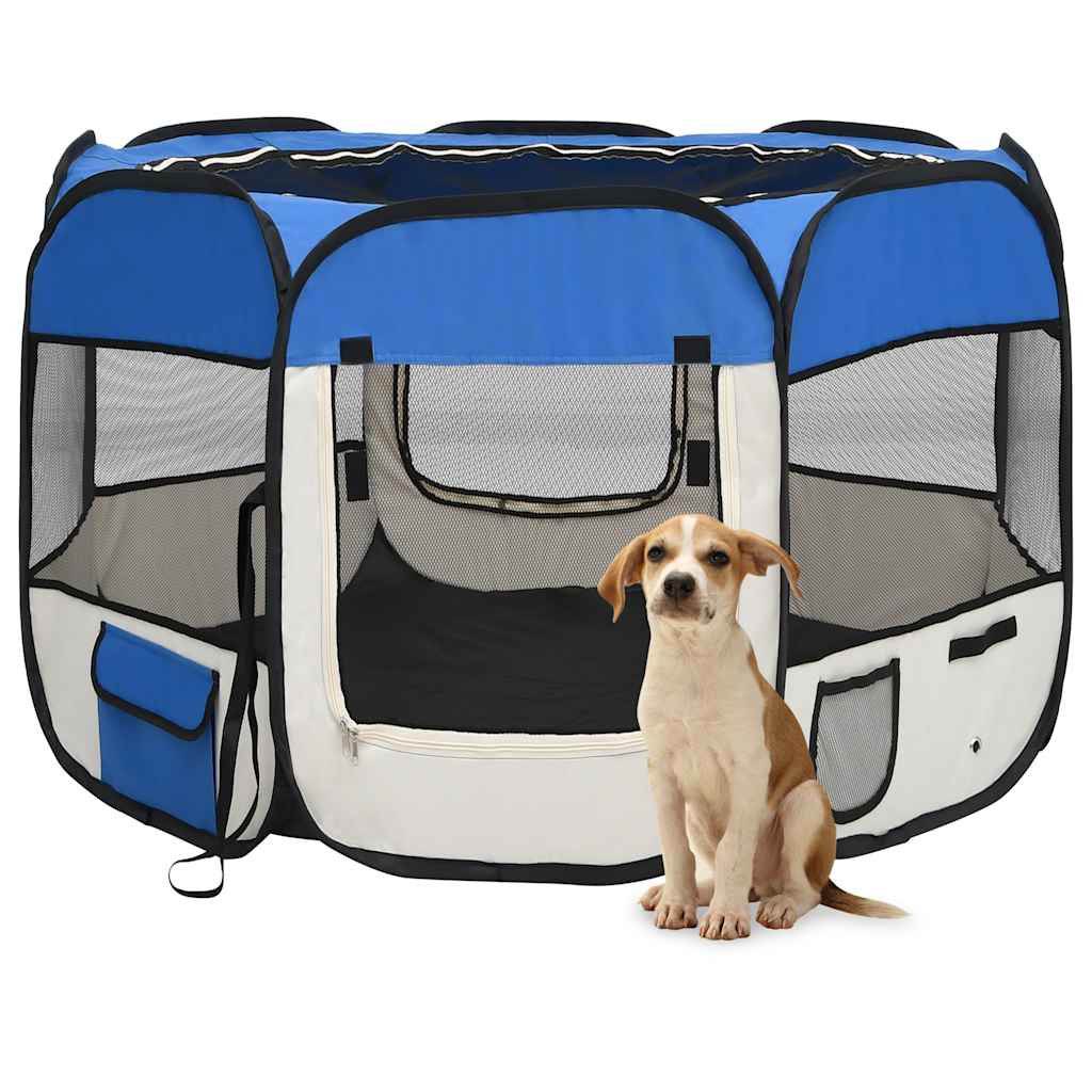 vidaXL Parque dobrável p/ cão c/ saco de transporte 90x90x58 cm preto
