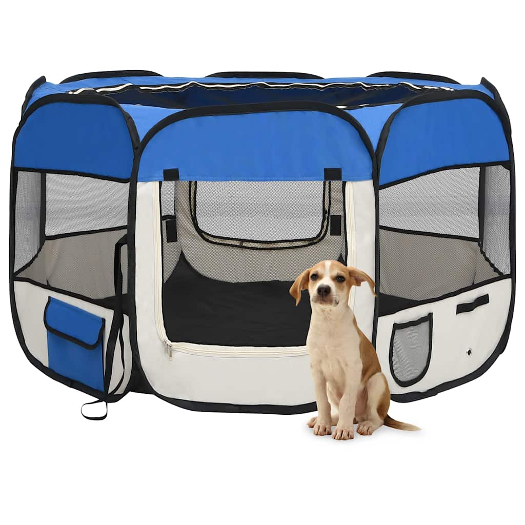 vidaXL Parque dobrável p/ cão c/ saco de transporte 90x90x58 cm preto
