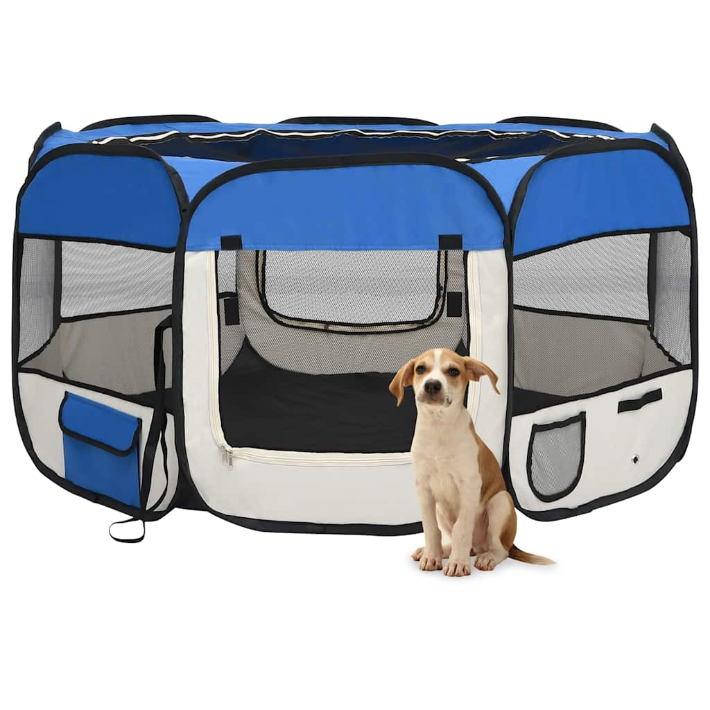 vidaXL Parque dobrável p/ cão c/ saco de transporte 90x90x58 cm preto