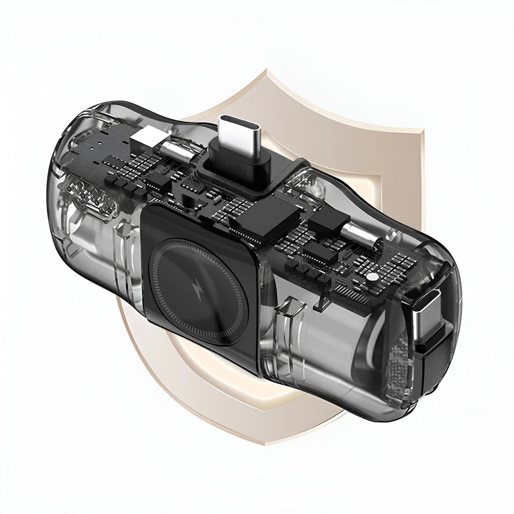 Mini Power Bank Wozinsky WF16-YCS Preta / 5000mAh / 15W / USB-C / com Cabo USB-C Integrado e Carregador para Apple Watch