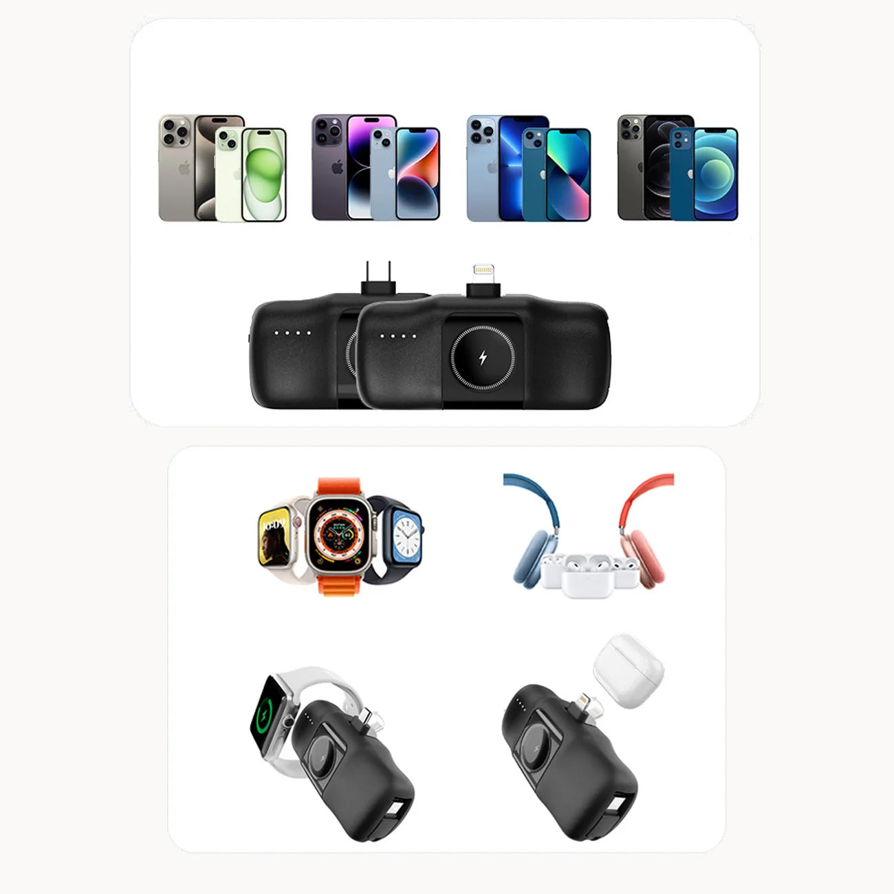 Mini Power Bank Wozinsky WF16-YCS Preta / 5000mAh / 15W / USB-C / com Cabo USB-C Integrado e Carregador para Apple Watch