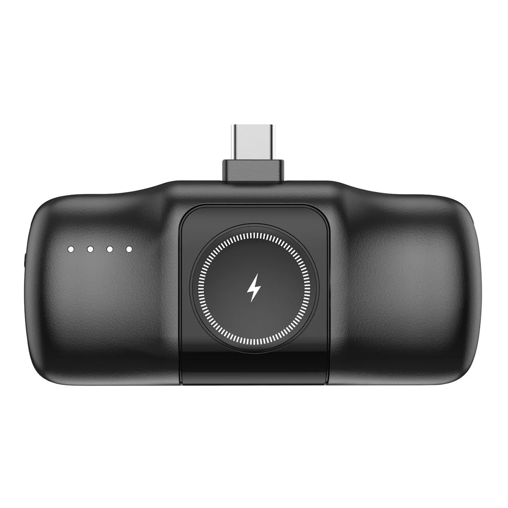 Mini Power Bank Wozinsky WF16-YCS Preta / 5000mAh / 15W / USB-C / com Cabo USB-C Integrado e Carregador para Apple Watch