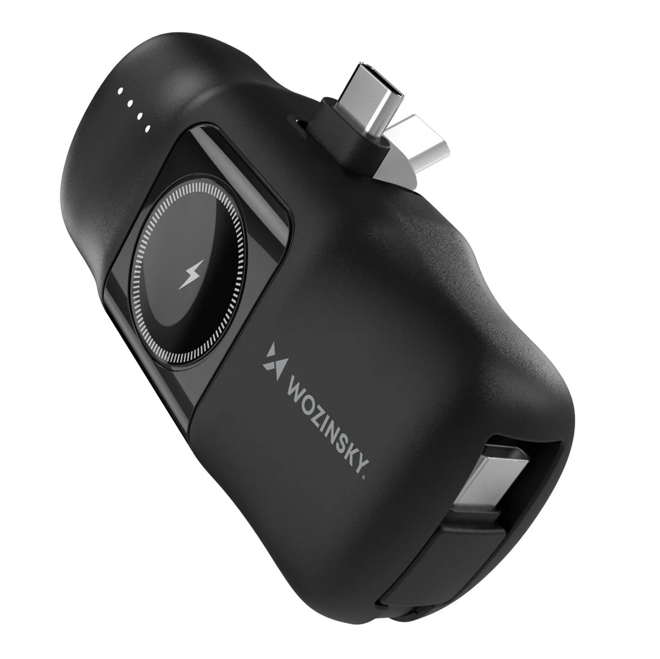 Mini Power Bank Wozinsky WF16-YCS Preta / 5000mAh / 15W / USB-C / com Cabo USB-C Integrado e Carregador para Apple Watch
