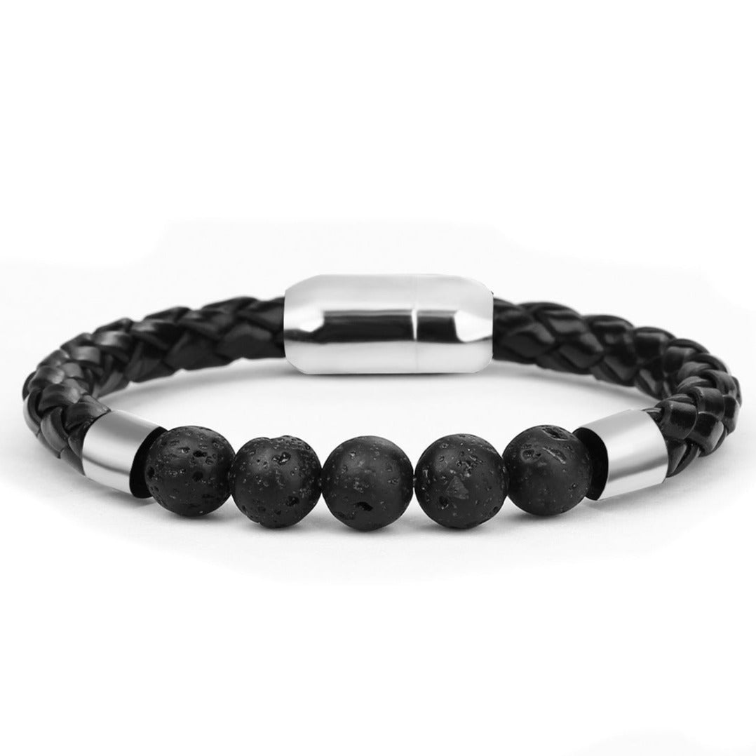 Pulseira de Couro e Pedra Natural