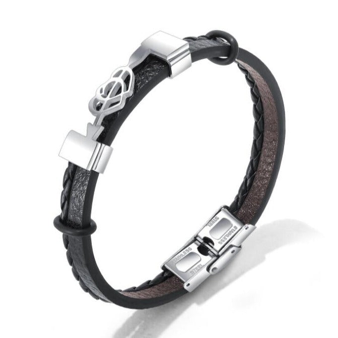Pulseira de Couro e Aço Inoxidável