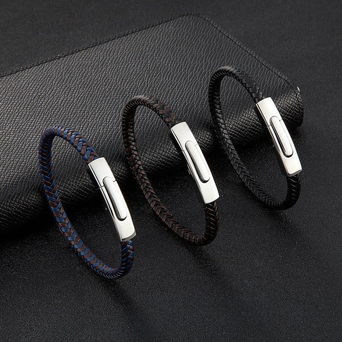 Pulseira de Couro e Aço Inoxidável 316L