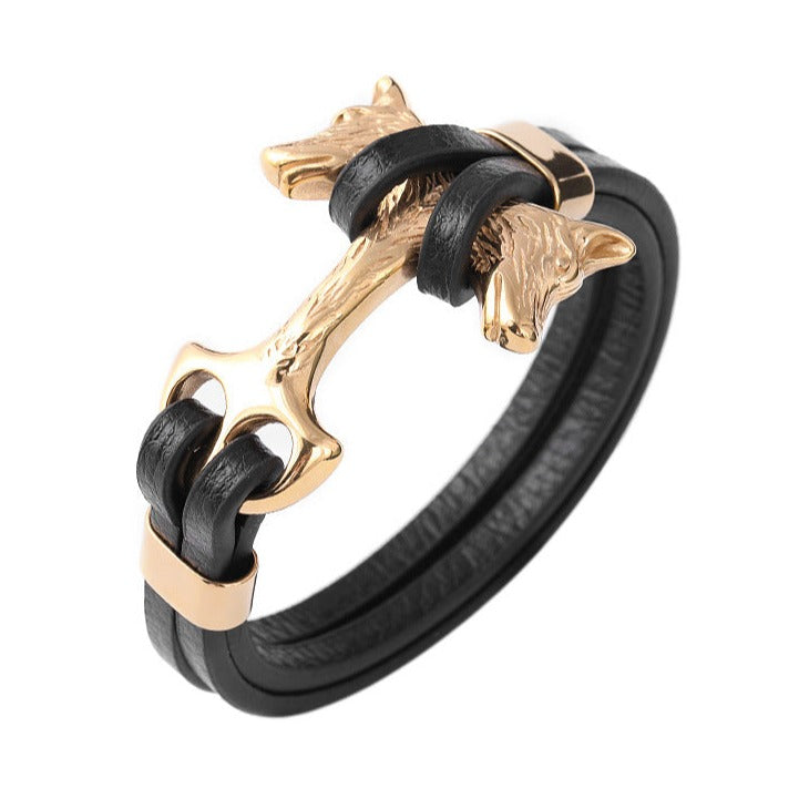 Pulseira Âncora de Couro e Aço Inoxidável