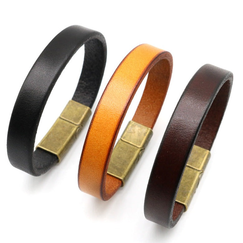 Pulseira de Couro e Aço Inoxidável