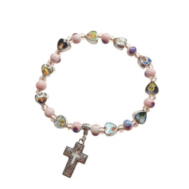 Pulseira Corações Sagrados com Cruz